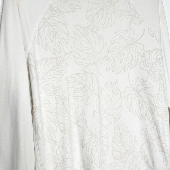 EDDIE BAUER Monstera Leaf Print Sweatshirt Scoop Neck Classic Fit Ivory Size L - Picture 3 of 8